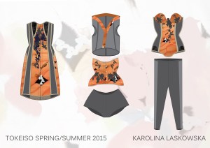 Karolina Laskowska graduate collection orange technical drawings
