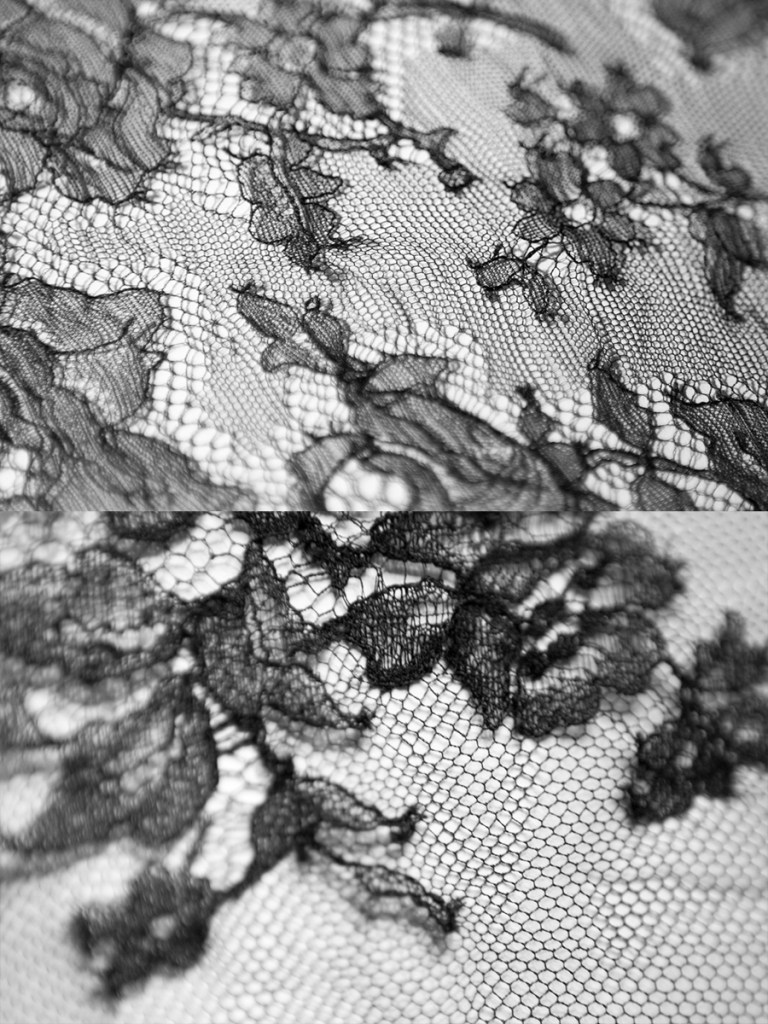 Modern chantilly leavers laces - note the tiny bobbles left of loose threads. 