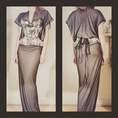 The Ink corset in action: my outfit for the Oxford Conference of Corsetry 2015 dinner. Corset by Karolina Laskowska, gown by Gareth Pugh.
