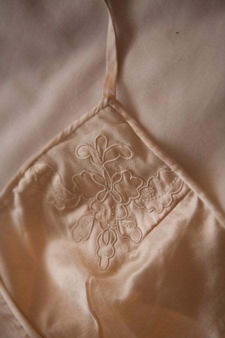 Kestos style silk bra embroidery and cutwork detail. Photography by Karolina Laskowska