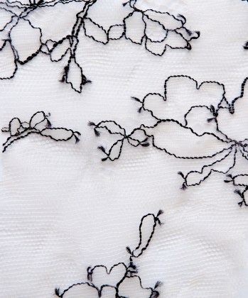 This Italian leavers lace is beautifully delicate and sheer! Quite a contrast to the heavy black cotton and gold threads. 