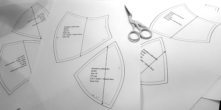 The development of patterns is one of the most time consuming and expensive parts of bra creation. Perfecting this pattern for my first major production run took me weeks. 