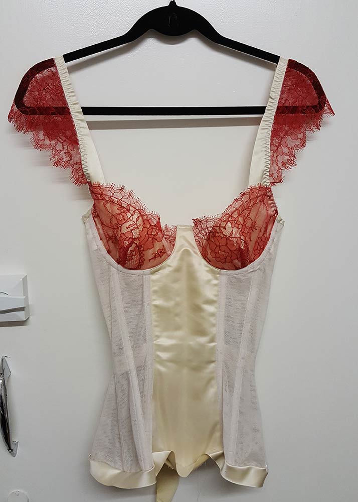 Base construction complete. Unfortunately bobbinet can be a bit deceptive when it comes to garment shape - it collapses in on itself rather than showing curves. Photo by Karolina Laskowska