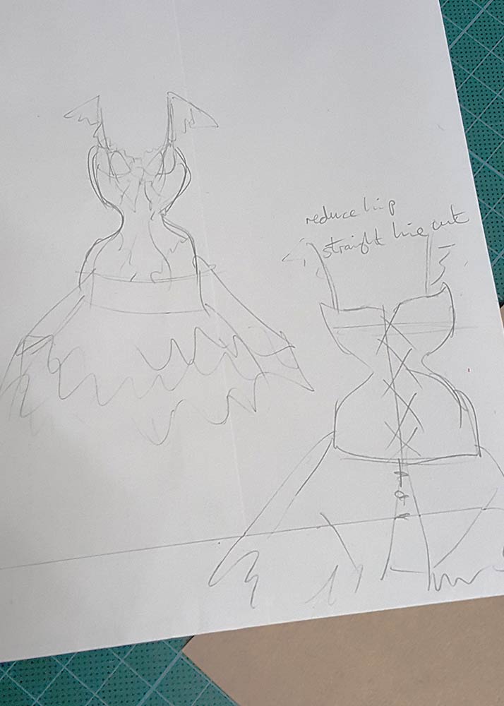 Tiny scribbled sketch on the back of an envelope. Drawing is not my forte so most of the time I just keep designs in my head. Photo by Karolina Laskowska